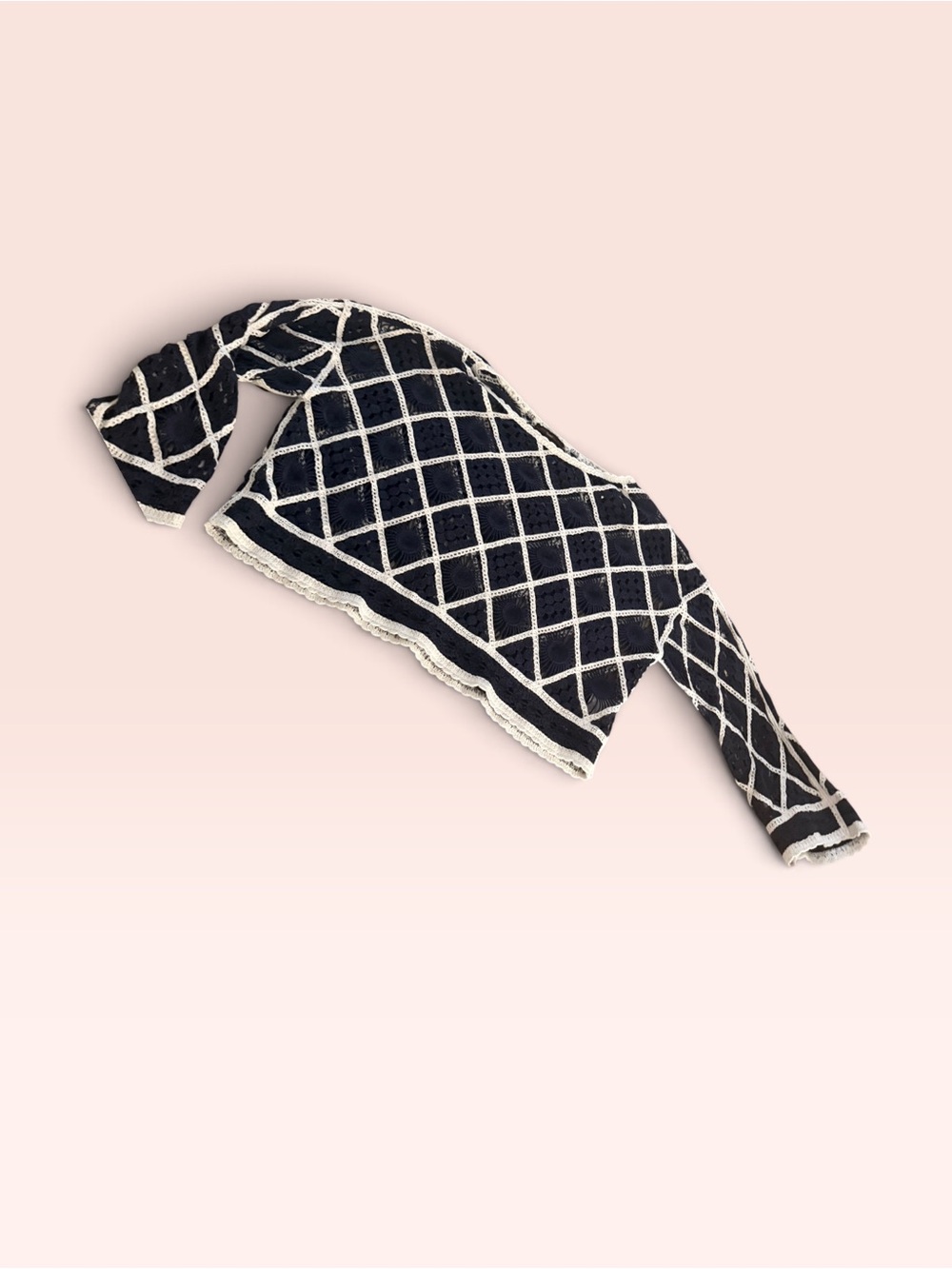 Hazel blue and White Diamond-Grid Knit Women's Top